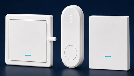 Exact Rovixy Click actuator beside a wall switch with its wireless controller